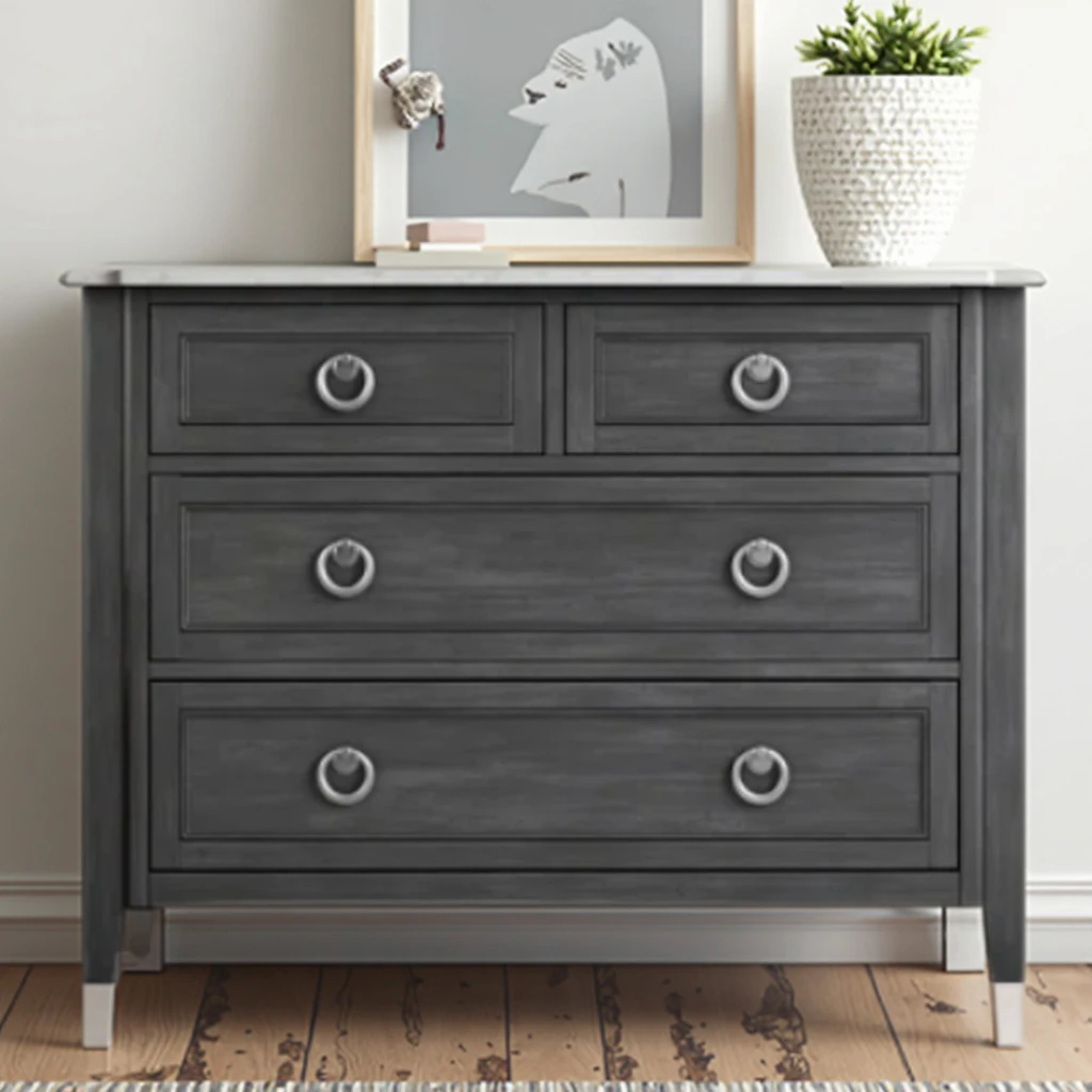 Z DU'S Modern Solid Wood Cabinet With 4 Drawers And Extra-Large Capacity. Elegant And Stylish Design, Perfect For Living Rooms.Z