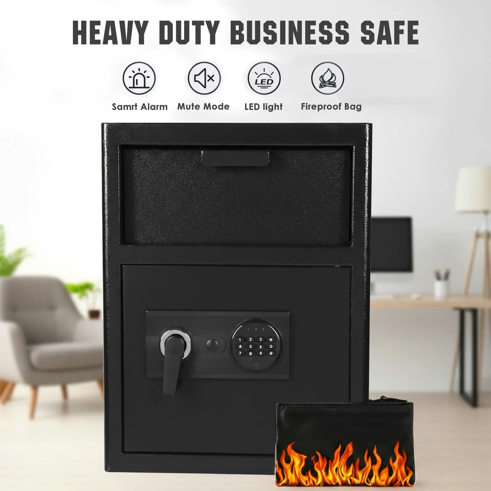 Heavy Duty Business Safe with Digital Combination Lock Drop Slot and 2 Keys  for Cash Mail Office Hotel Depository Safe Deposit