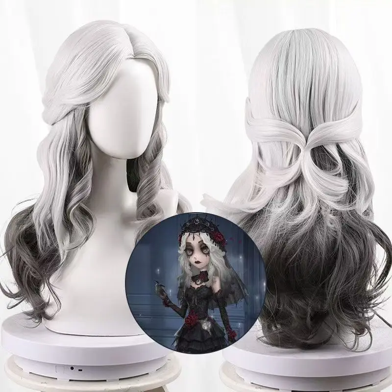 Anime Identity V Psychologist Long Night Cosplay Wig Gradient Long Curly Hair Heat Resistant Synthetic Fiber Wig With Rose Net