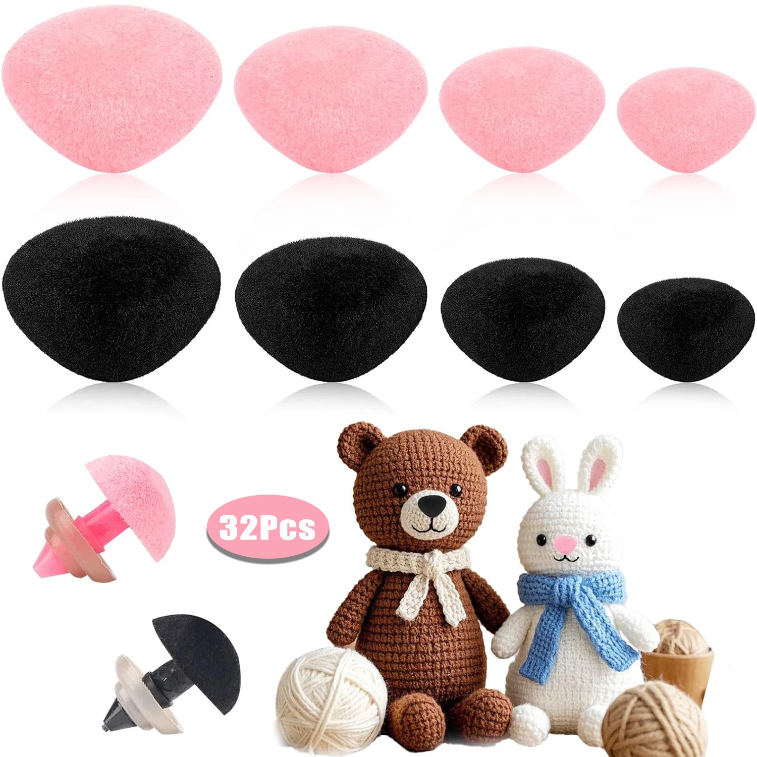 

32Pcs Safety Noses for Amigurumi Plastic Doll Noses for Crocheting with Washers Stuffed Animals Crochet Nose Doll Accessories
