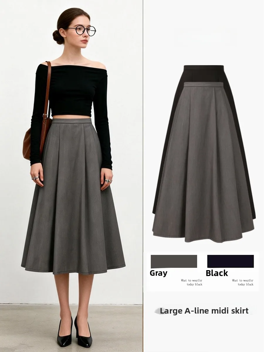 

Юбка миди А-силуэта с высокой талией для женщин, весна-осень, новая, повседневная, стройнящая, плиссированная, из полиэфирного волокна