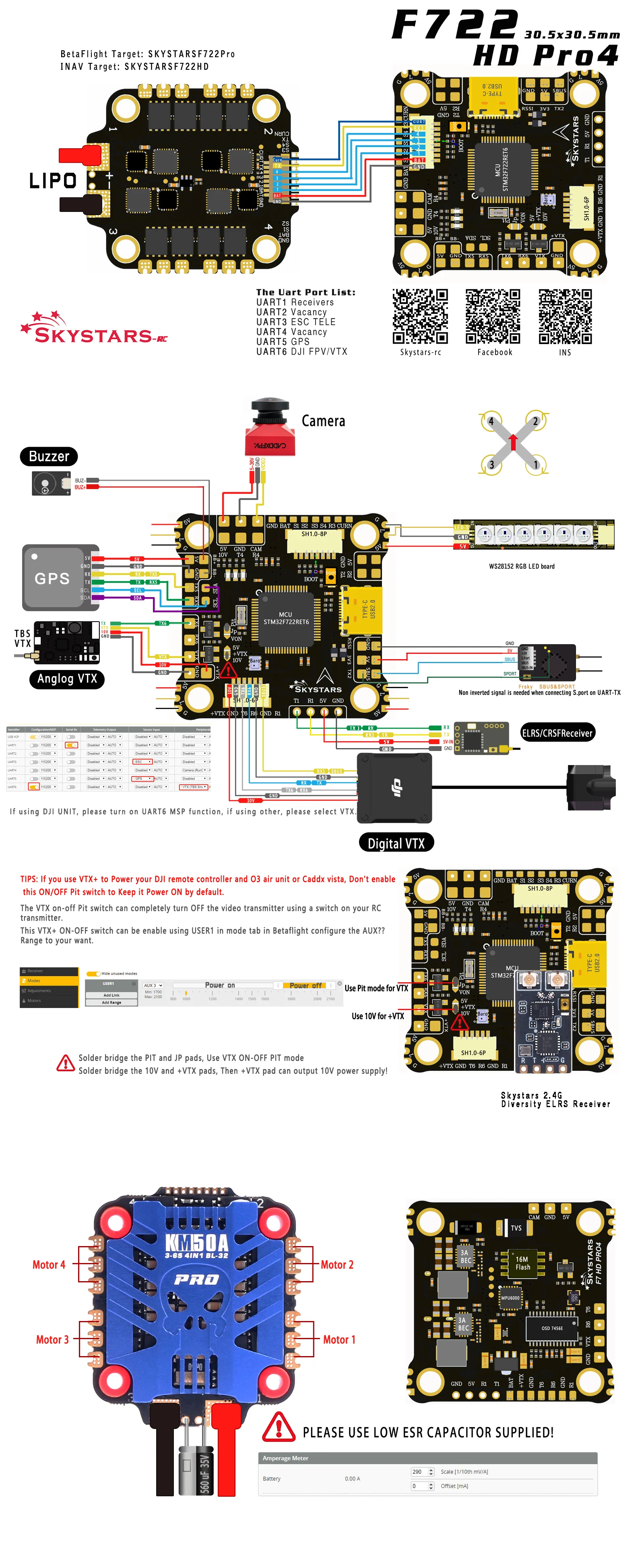 Skystars-Contrôleur de vol F7 F722HD PRO4, OSD MPU6000 45A/60A 128K AM-32 3-6S ESC, pile 30.5mm FPV Racing Drone Quadcopt