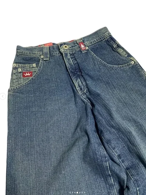 Jeans Vintage Y2K, celana Denim Jeans longgar bordir huruf Hip Hop Harajuku baru, celana panjang lebar pinggang tinggi Gotik untuk pria dan wanita