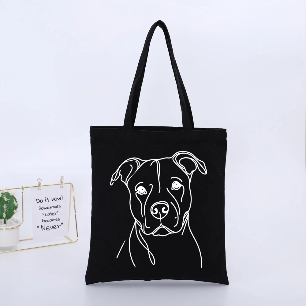 Dog Graphic Canvas Tote Bag, Minimalist Design for Daily Shopping and Casual Outings