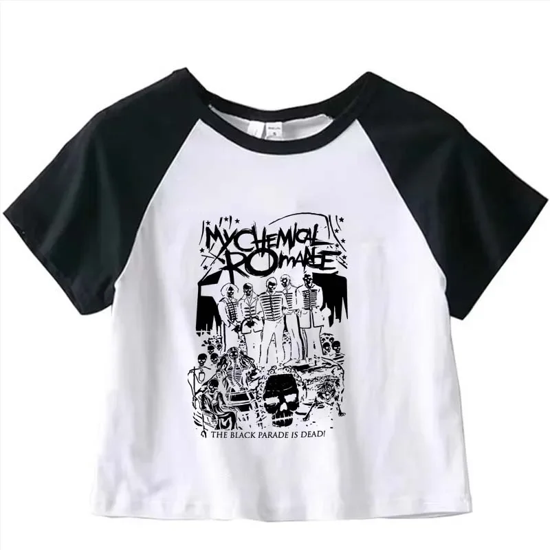 My Chemical Romance Graphic Crop Top Girl Cyber Y2k Kawai Fashion Harajuku Crop Top Summer Sport T Shirt Jogging Short Sleeve