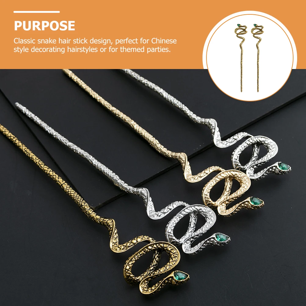 

2pcs Snake Shape Hair Chopsticks Gold Zinc Alloy AntiScratch Durable Bun Accessories Women Girl Styling Jewelry