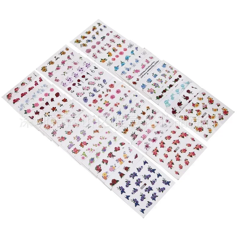 フラワーリーフ、幾何学模様、ミックスカラー、ネイルシール、水転写シール、スライド