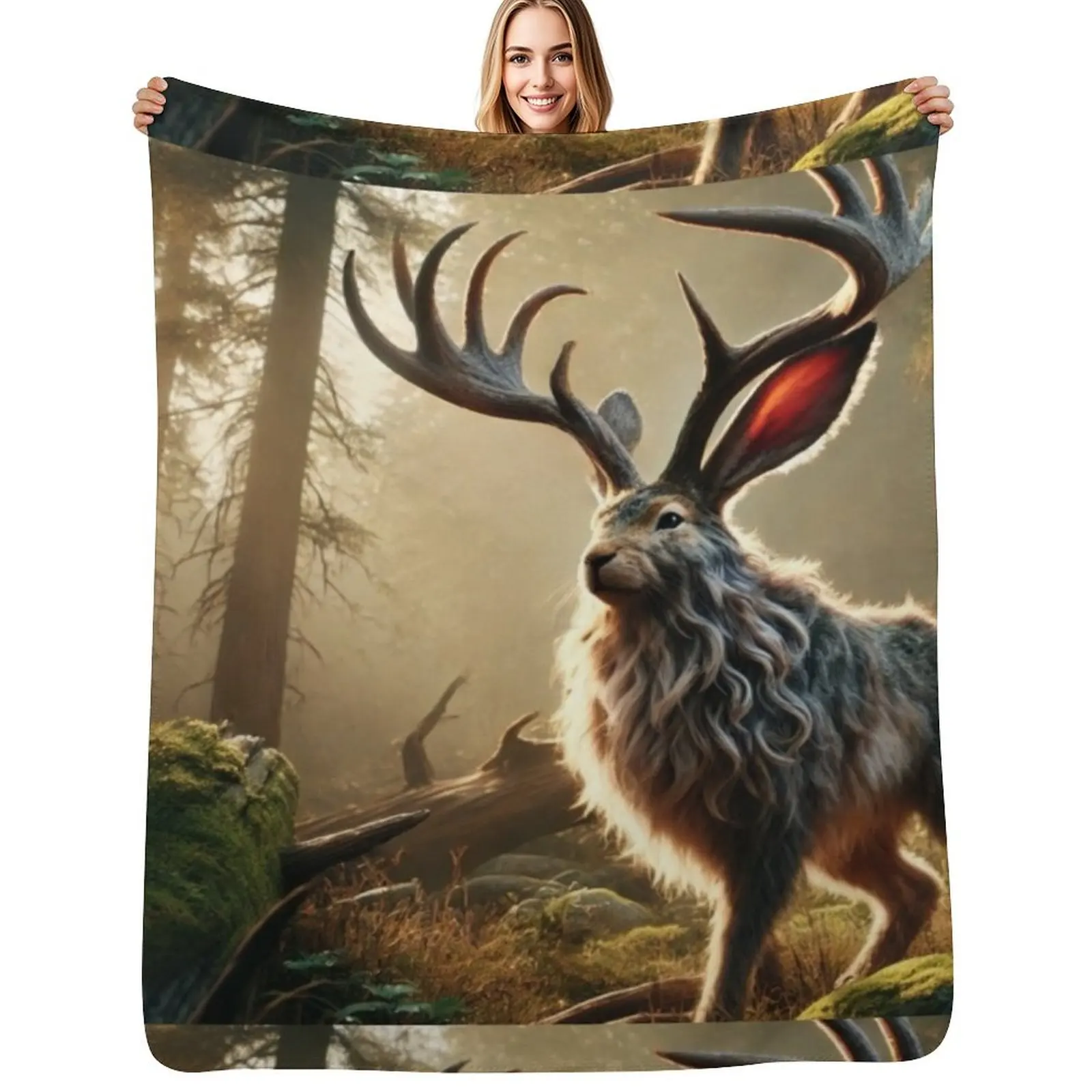 

Fantasy Hybrid Jackrabbit-Antelope (Jackalope) in Enchanted Forest Throw Blanket Thin Designers Cute funny gift Blankets