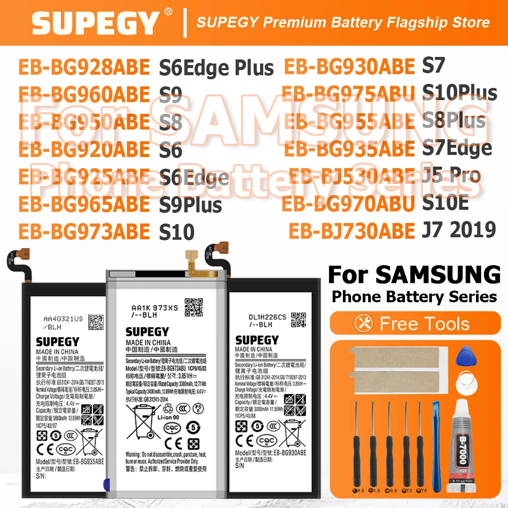 High capacity battery For Samsung Galaxy S6 Edge/Plus S7 Edge S8 Plus+ S9PIUS S10 S10E S10 Plus 15 Pro 17 Pr