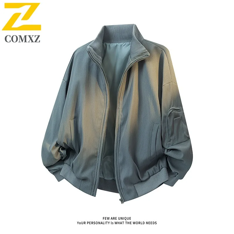 

COMXZ 2025/Мужская однотонная повседневная универсальная свободная куртка с воротником-стойкой High Street, весеннее легкое пальто