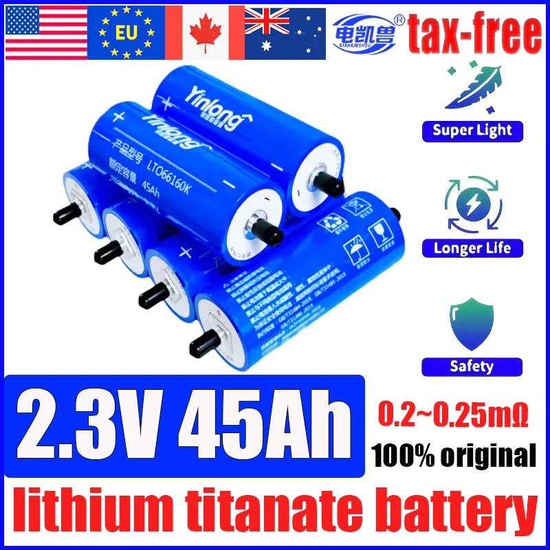 

6-24PCS Original yinlong 2.3v 45AH Lithium titanate battery LTO66160 10C DIY 12V 24V 48V RV Car audio rechargeable battery