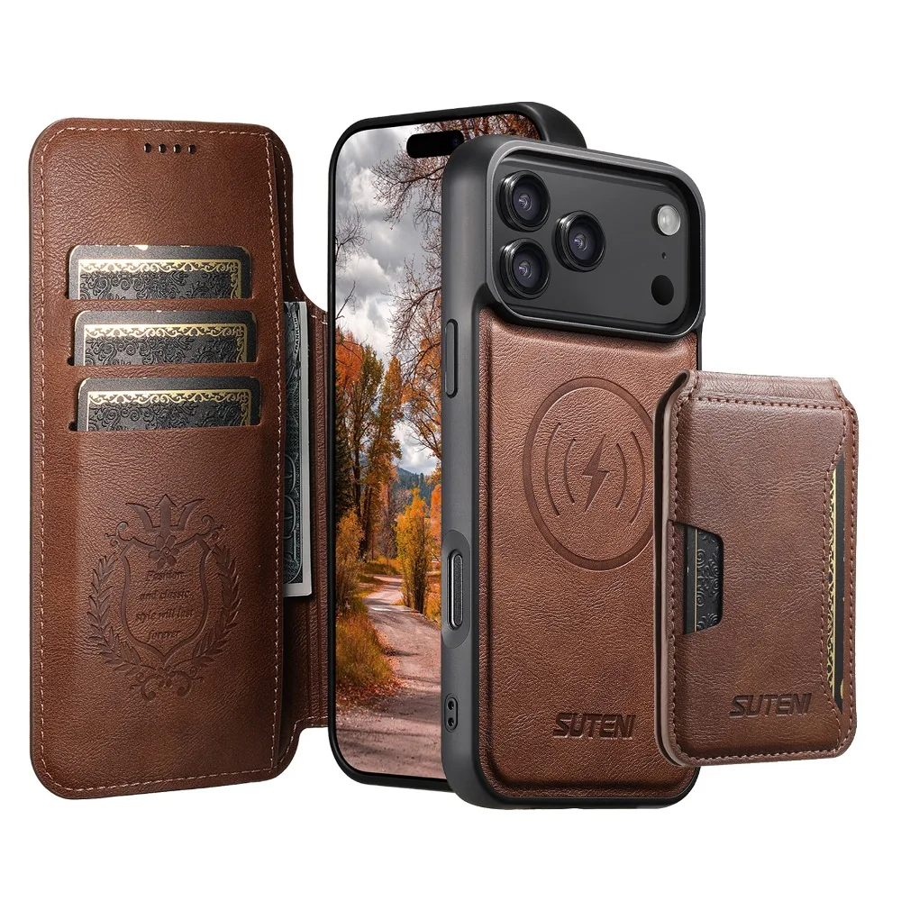 

2 in 1 Side Magnetic Flip Phone Cover for iPhone 17 Air 16 15 14 Plus 13 12 Pro Max with Detachable Wallet Card Case Slots
