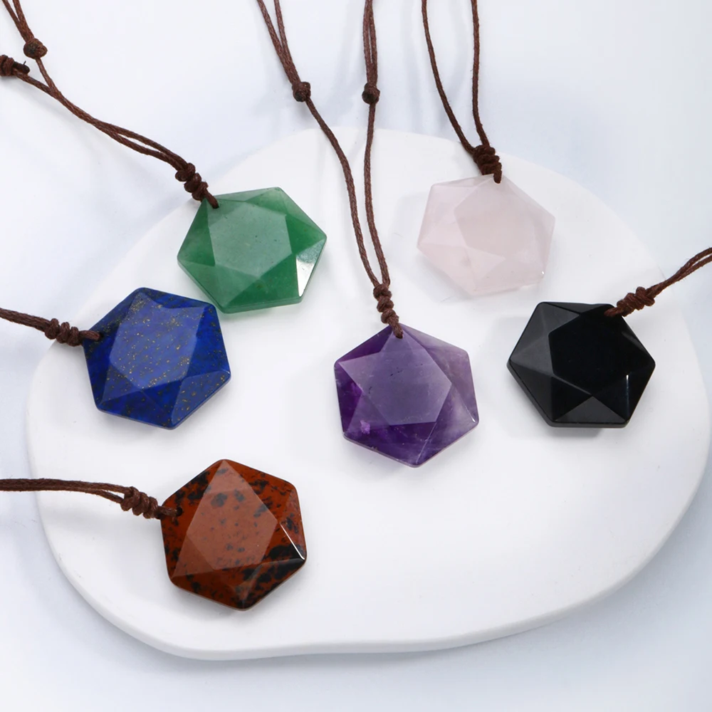 1PC Natural Tiger Eye Stone Star of David Necklace for Men Women Spiritual Purple Crystal David Star Necklace Man Jewelry