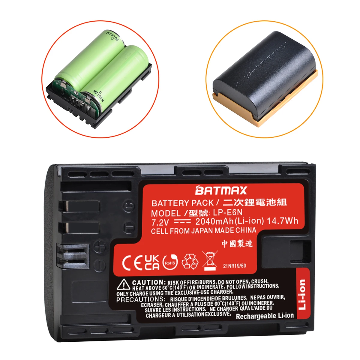 Batmax 2040mAh LP-E6N LP-E6 Battery with Japan Panasoinc cells +LED Dual Charger for Canon 6D 7D 5DS 5DSR EOS 90D EOS R  R5 R6