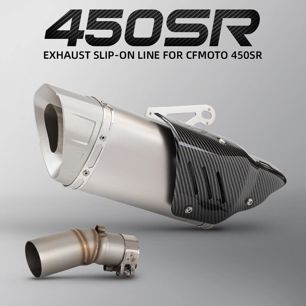 

Slip On Motorcycle Exhaust Stainless Steel Escape Middle Link Pipe Muffler with Cover For CFMOTO 450SR 450 SR 2022-2024