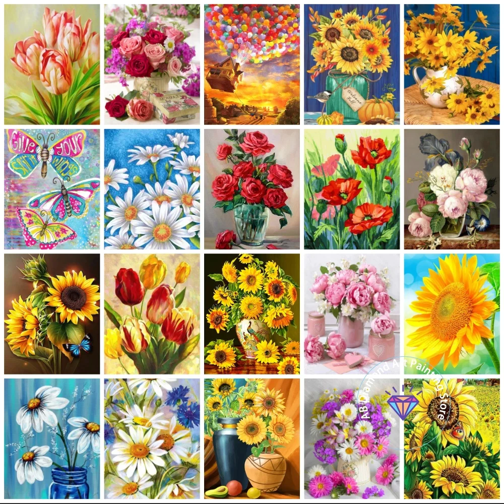 

Rose Sunflower Tulip AB Diamond Painting Kit Square Round Diamond 5D DIY Cross Embroidery Handmade Art Exquisite Gift Home Decor