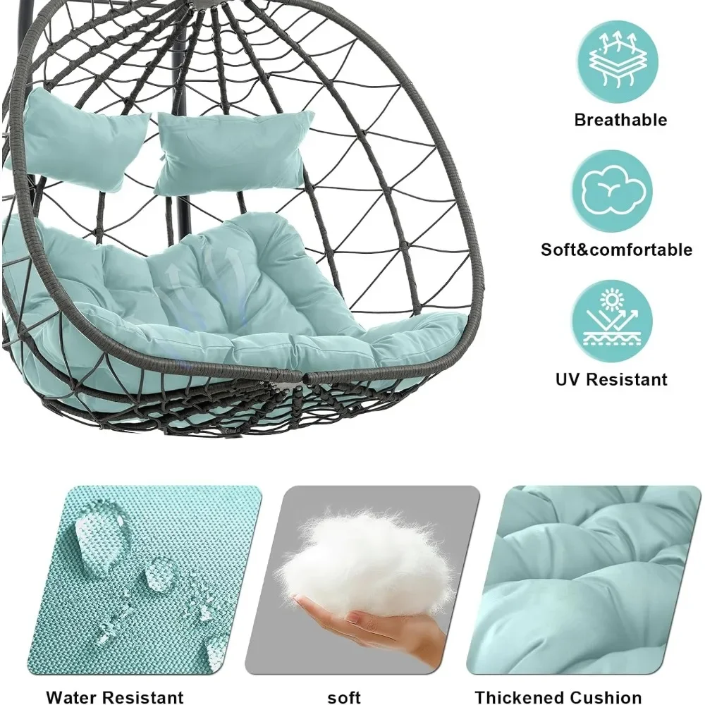 موصى به للغاية - كرسي أرجوحة مزدوج على شكل بيضة لشخصين مع حامل داخلي وخارجي، كرسي أرجوحة أرجوحة قابل للطي، كرسي معلق، فناء