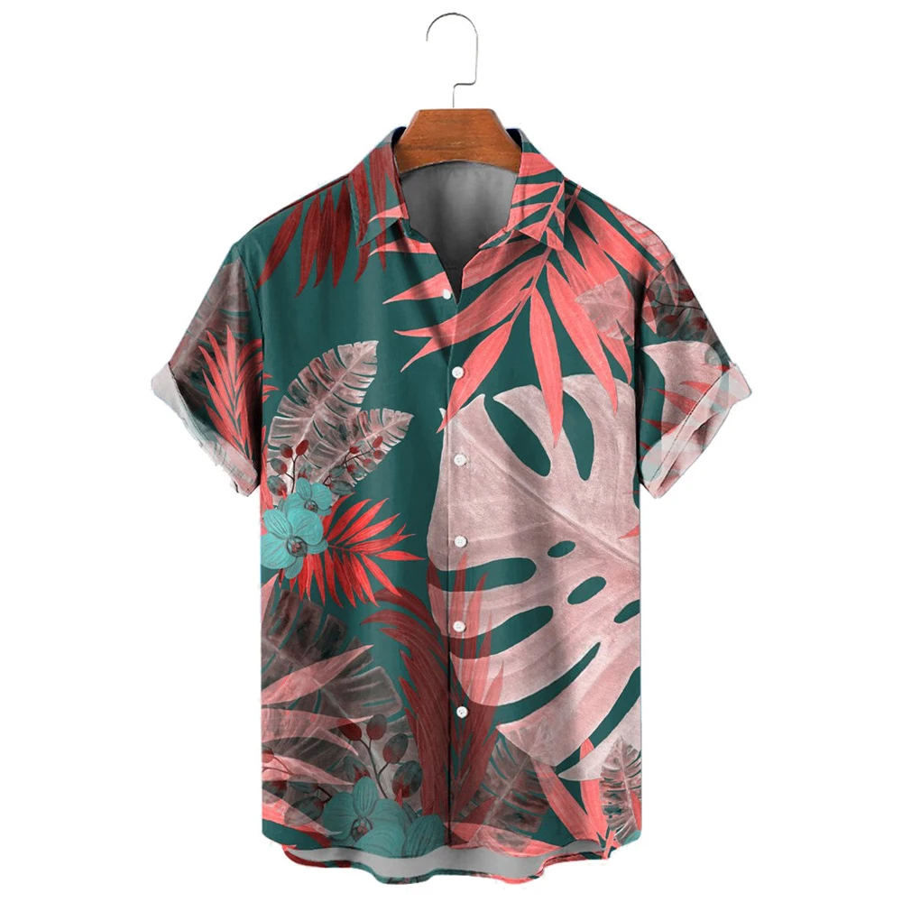 

HXHawaiian Shirts Polynesia Plant Leaf Monstera Short Sleeve Men Shirt 3D Graphic Beach Tops Ropa Hombre Men Clothing