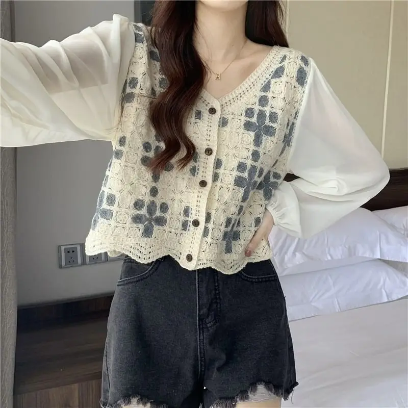 Women\'s Hollow Out Lace Shirts, Loose Tops, Casual Clothes, All-Match Temperament, Spring and Summer Fashion, New Style