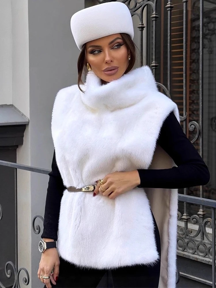 

Trendix Luxury Faux Fur Vest Women Solid Casual Loose Hollow Out Sleeveless Tank Top Winter Warm Slim Elegant Sweater Pullover