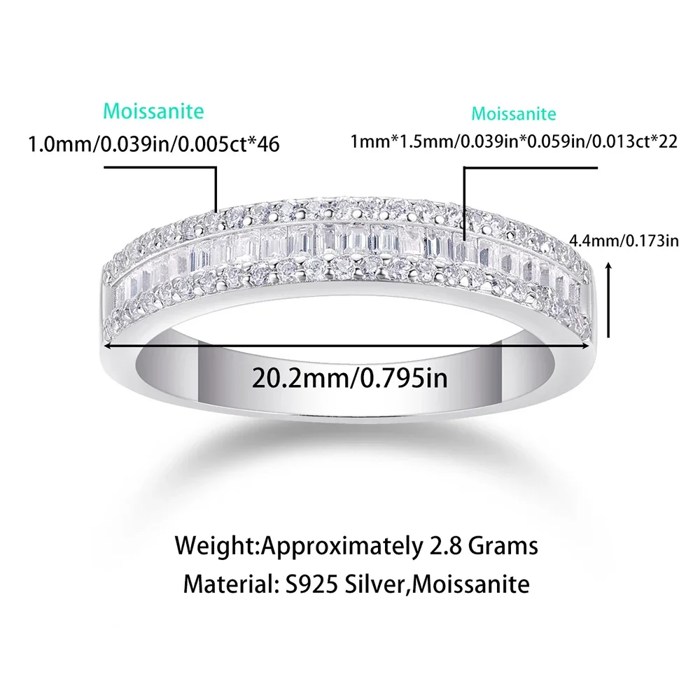 Kolor D Wszystkie pierścionki z moissanitem dla kobiet 925 Sterling Silver 18k White Gold Plated Eternity Band Ślubne pierścionki zaręczynowe