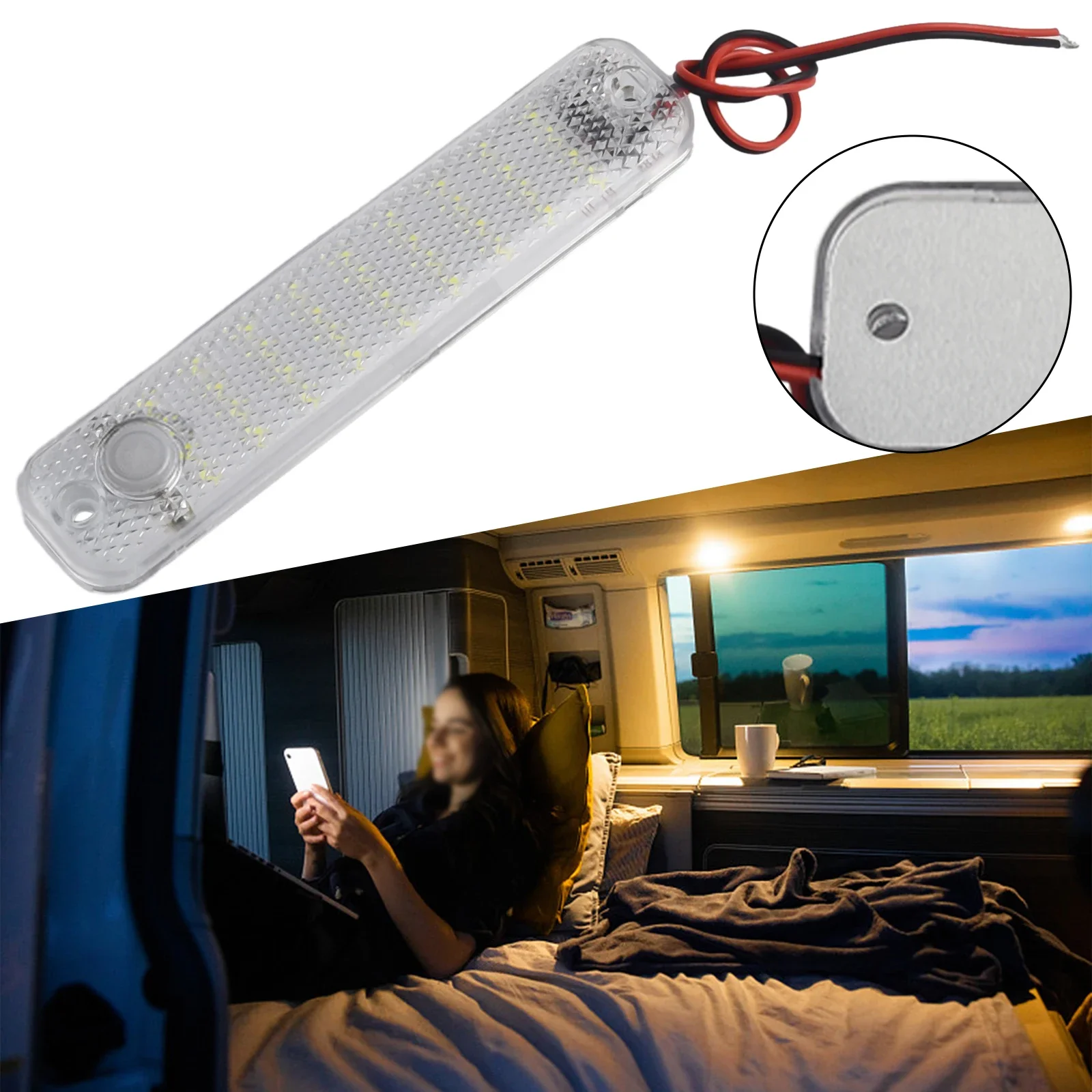 Luz LED de alto brillo para maletero, lámpara de lectura para cabina de coche, RV, furgoneta, cúpula, Interior de camión, interruptor de luz de lectura nocturna, 12-85V, 36LED