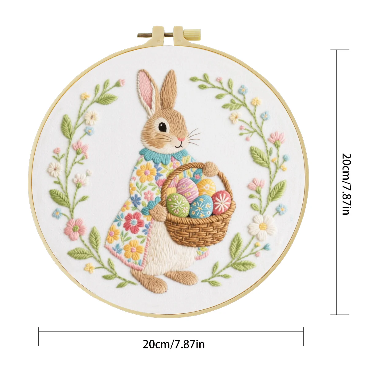 1 Stück 20x20 cm/7,87 Zoll "Der Hase hält einen Korb voller Eier" Stickerei-Starter-Set DIY Bastelmalerei-Set für Anfänger – Detail 2