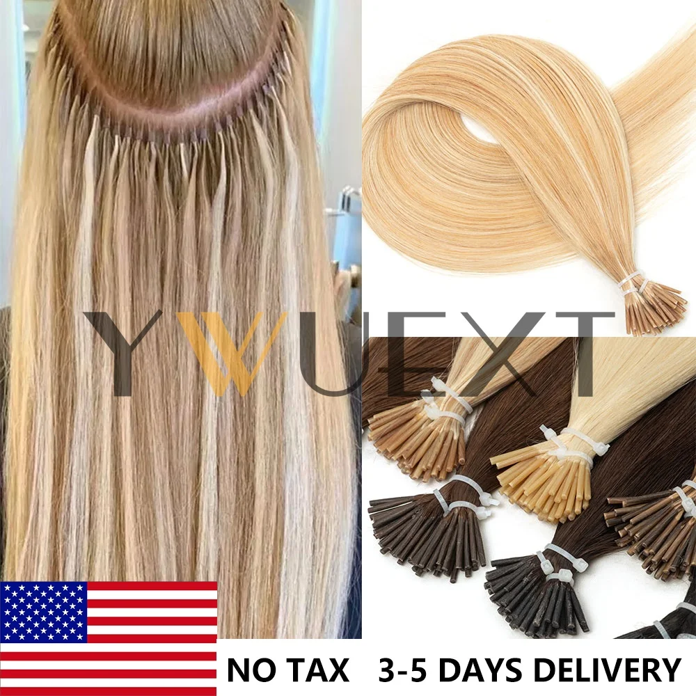

I Tip Natural Straight Human Hair Extensions 12"-20" Micro Ring Hair Straight Blonde Ends Fusion Hair 50pcs/pack