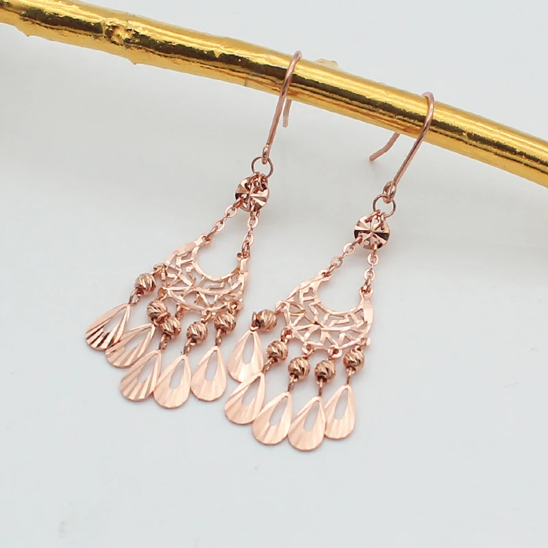 585 Purple Gold Plated 14K Rose Gold Openwork Vintage Luxury Earrings for Women Fashion Wedding Engagement High Jewelry