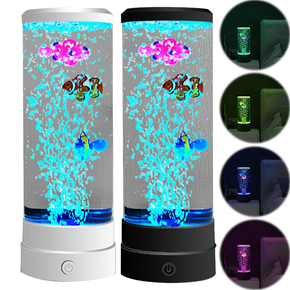 Bubble Fish Lamp Battery/USB Powered Sensory Bubble Tube Lamp Fake Fish Tank with Aquarium Night Light LED Bubble Fish Lava Lamp