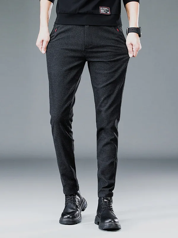 

Мужские теплые эластичные повседневные брюки на флисовой подкладке, свободные прямые длинные брюки, модные трендовые брендовые мужские брюки