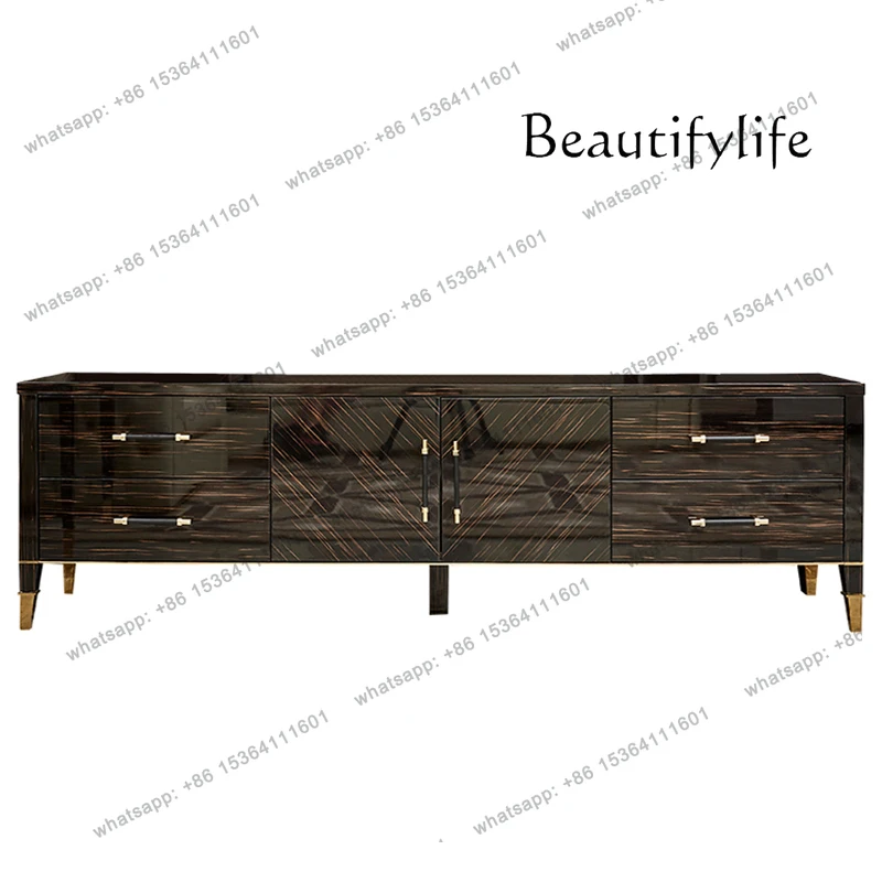 

Italian light luxury TV cabinet living room low cabinet coffee table combination villa golden silk ebony customization