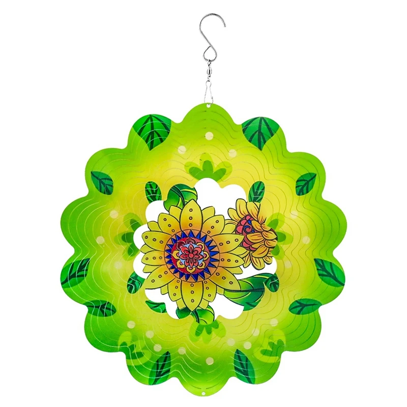 

3D Wind Spinner Sunflower 12Inch Garden Laser Cut Hanging Wind Spinners Metal Kinetic Yard Art Deco Indoor/Outdoor Decor Durable