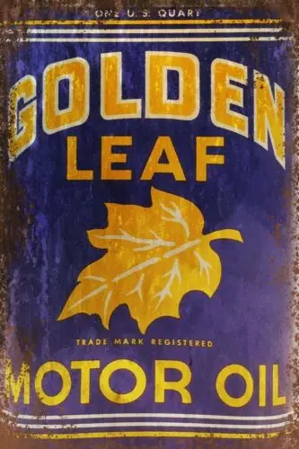 Golden Leaf Motor Oil Vintage Retro style Metal Sign, garage, man cave, car bike