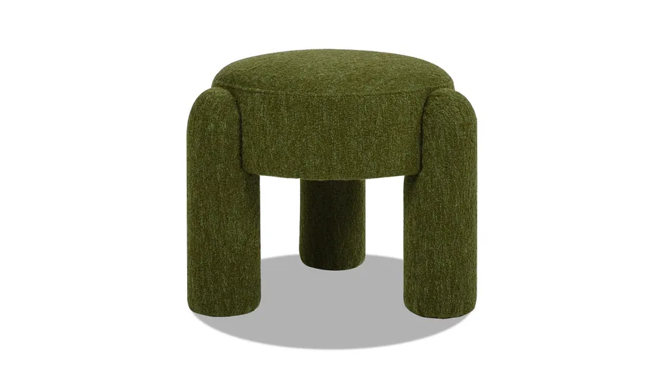 

Round fully cushioned footstool, moss green looped fabric