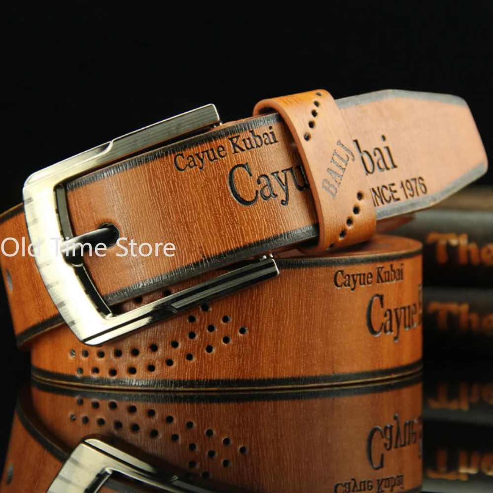 

New Men's Belt Pin Buckle Letters Brown Jeans Belt Casual Fashion Antique Retro Hollow Good quality Male Burst Models Belt