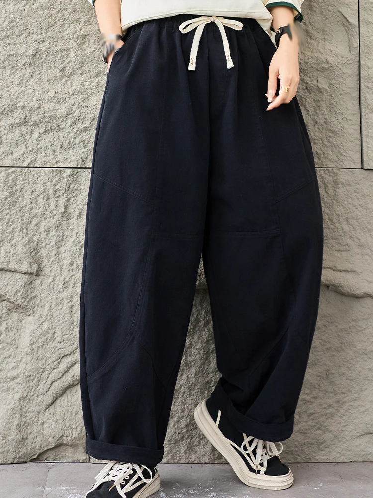 Amax LuluE الكورية 2025 الخريف المرأة خمر الكلاسيكية فضفاض الحريم السراويل السيدات موضة الترفيه السراويل الطويلة الملابس الفاخرة الصلبة