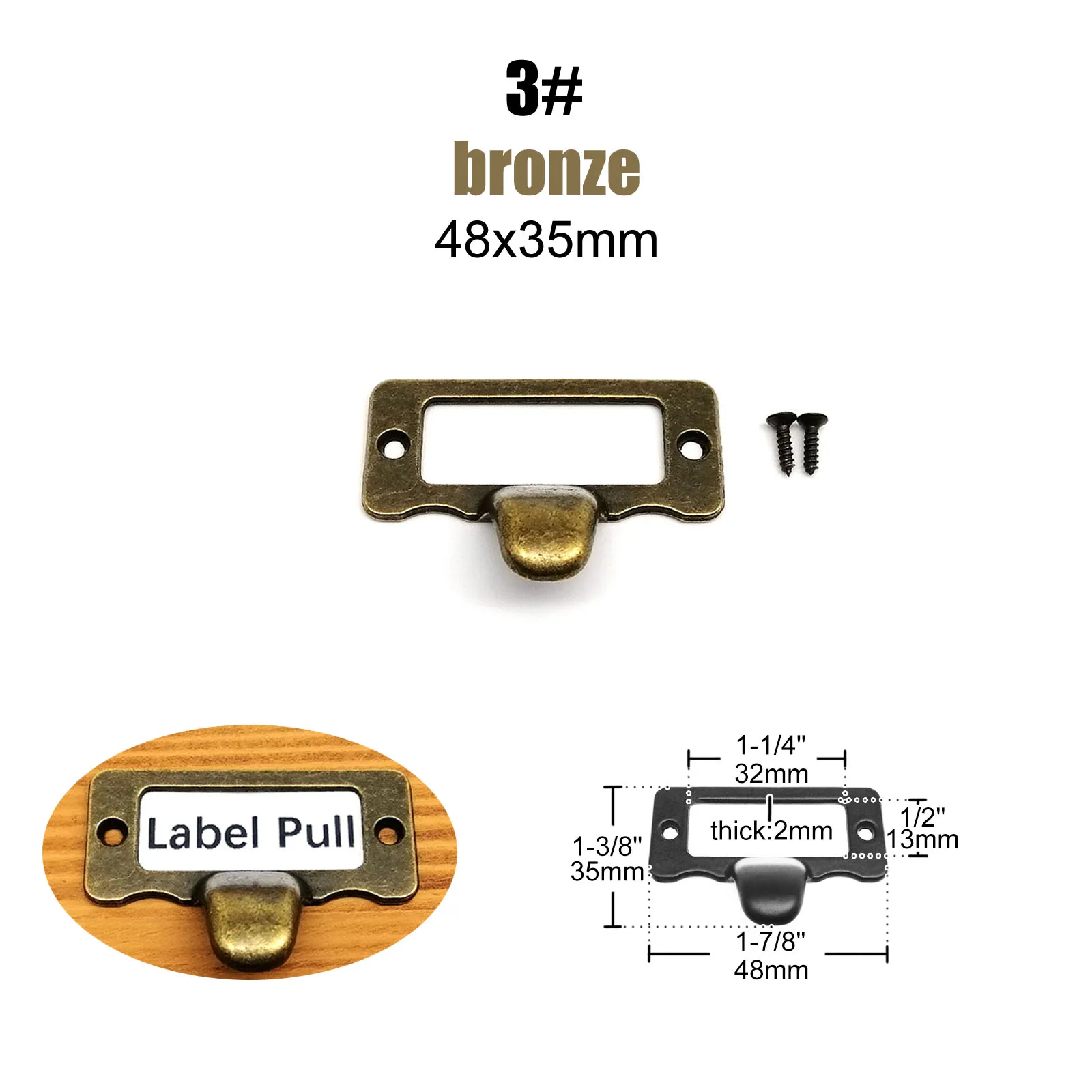 HZYUEGOU 6 Stück Antike Retro Vintage Stil Etikettenhalter Namensschildrahmen mit Griff für Schrank Schublade Schmuckkästchen Box – Detail 3