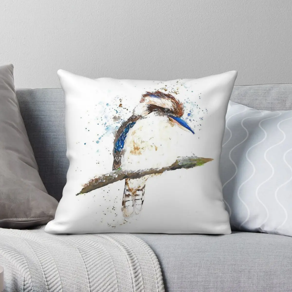 Watercolour Kookaburra Square Pillowcase Polyester Linen Velvet Creative Zip Decor Room Cushion Case 18