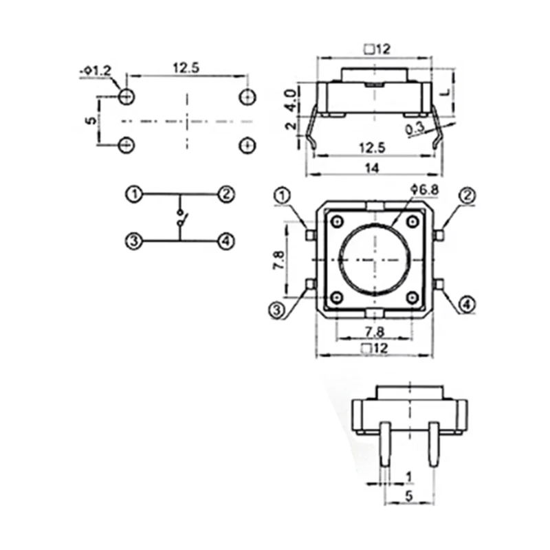 10 Stück 12x12 Tact-Schalter DIP 4-Pin Mikroschalter 4P in verschiedenen Größen 12*12*5MM-12MM für Tastaturen und Elektronik – Detail 1