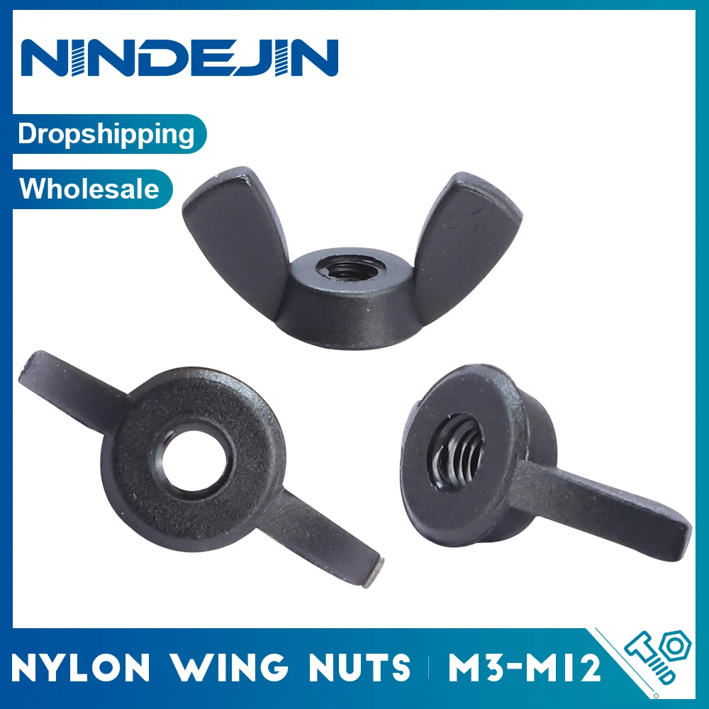 NINDEJIN 5-20 Stück Nylon-Flügelmutter M3 M4 M5 M6 M8 M10 M12 Schwarze Kunststoff-Handdrehmuttern zum Festziehen