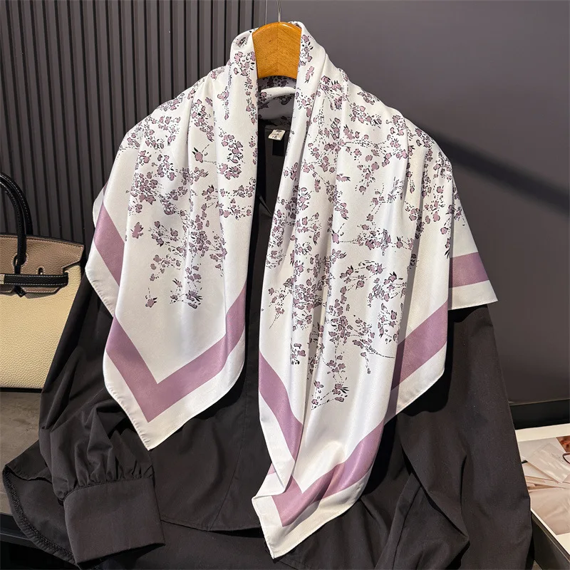 French atmosphere, 90% silk, elegant scarf, vintage floral print, suitable for work, versatile, draped scarf, silk gauze scarf,