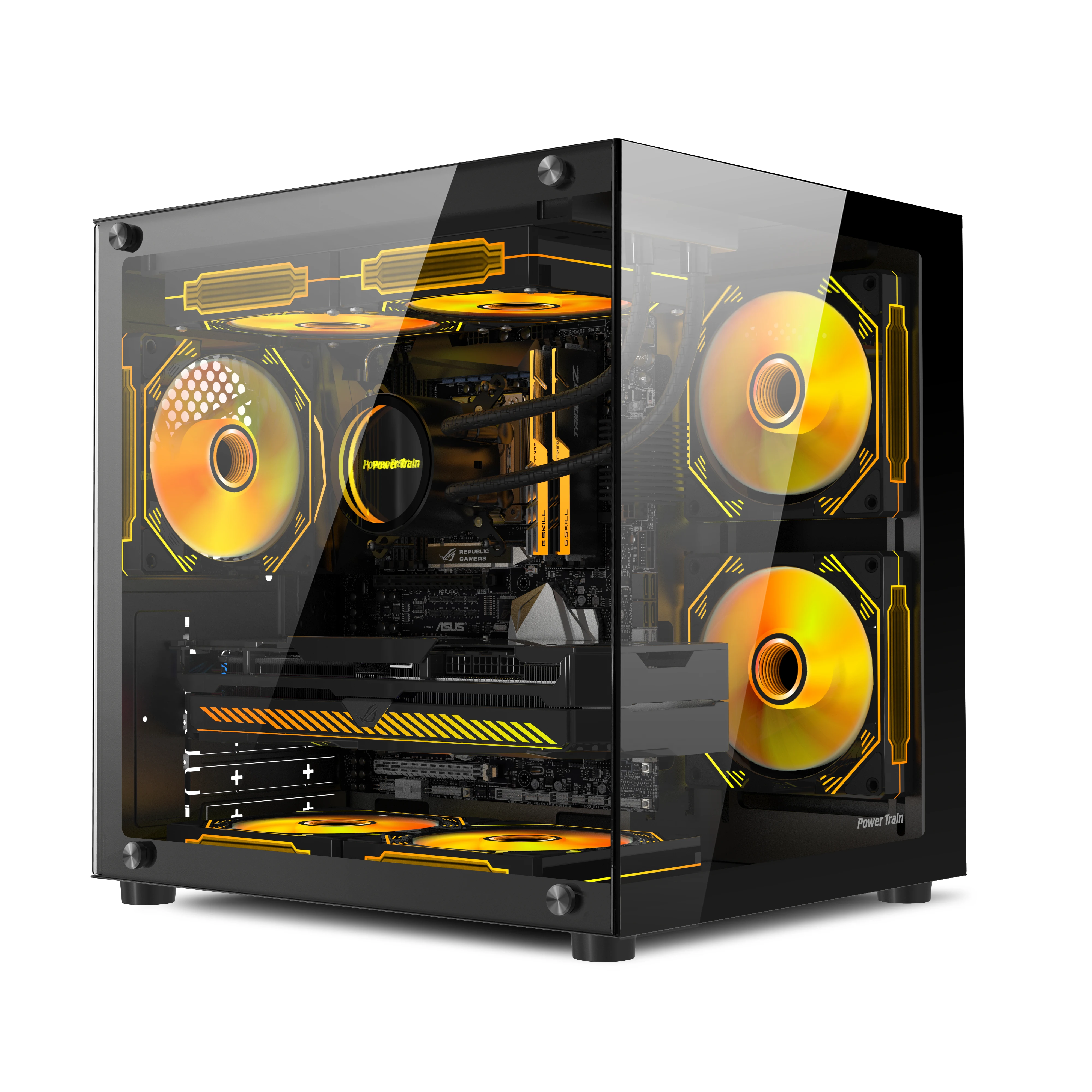 Power Train liuli S No-Column MATX Sea View Computer Case for MATX Desktop PC with 240 Water Cooling and Glass Side Glazing