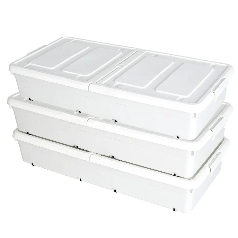 Underbed storage box, flat plastic clothing storage box, divine tool, under bed sorting box, drawer style with wheels