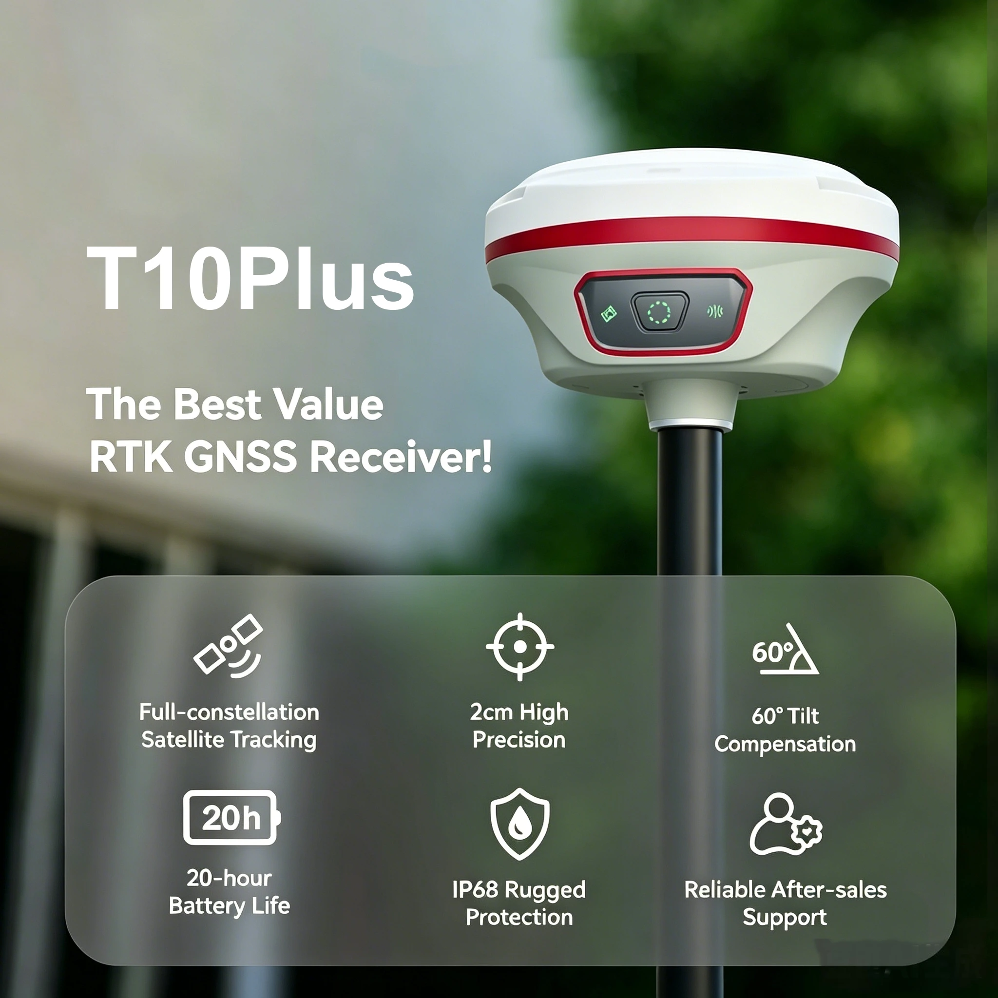 SINO T10 Plus, Equipo de Medición GPS GNSS RTK Super IMU de Última Generación, con 1590 Canales, Mayor Duración de la Batería, Radio Súper Integrada