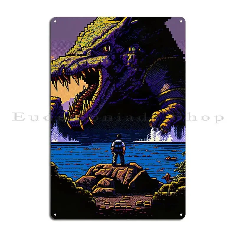 16 Bit Giant Crocodile Metal Plaque Rusty Classic Cinema Designing Iron Tin Sign Poster