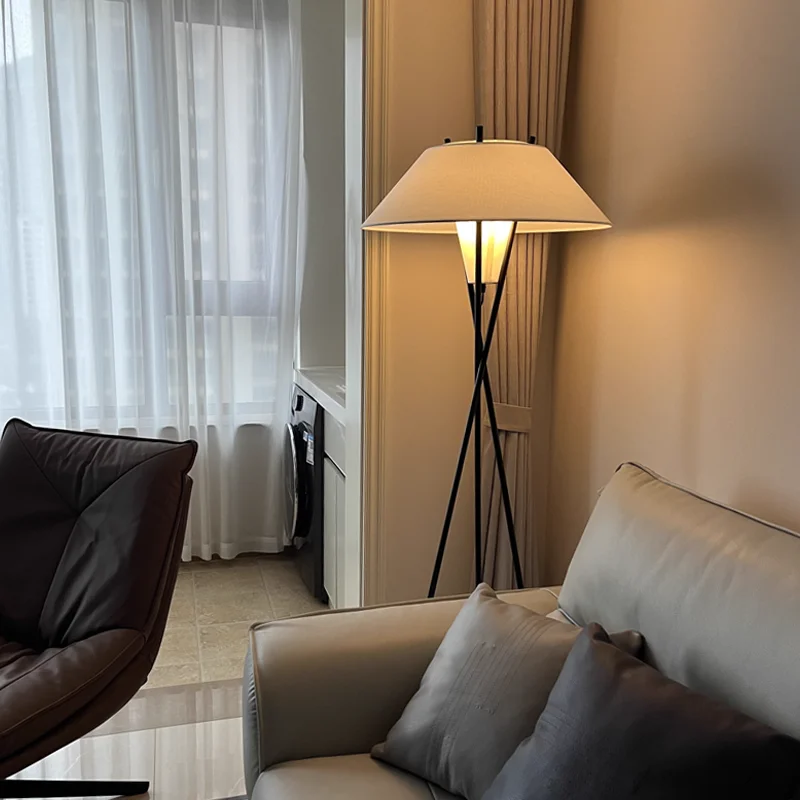 

Nordic Minimalist Bedroom Ambiance Vertical Table Lamp, Fabric Triangle Led Decor Lamp With Foot Switch, Study Sofa Corner Light