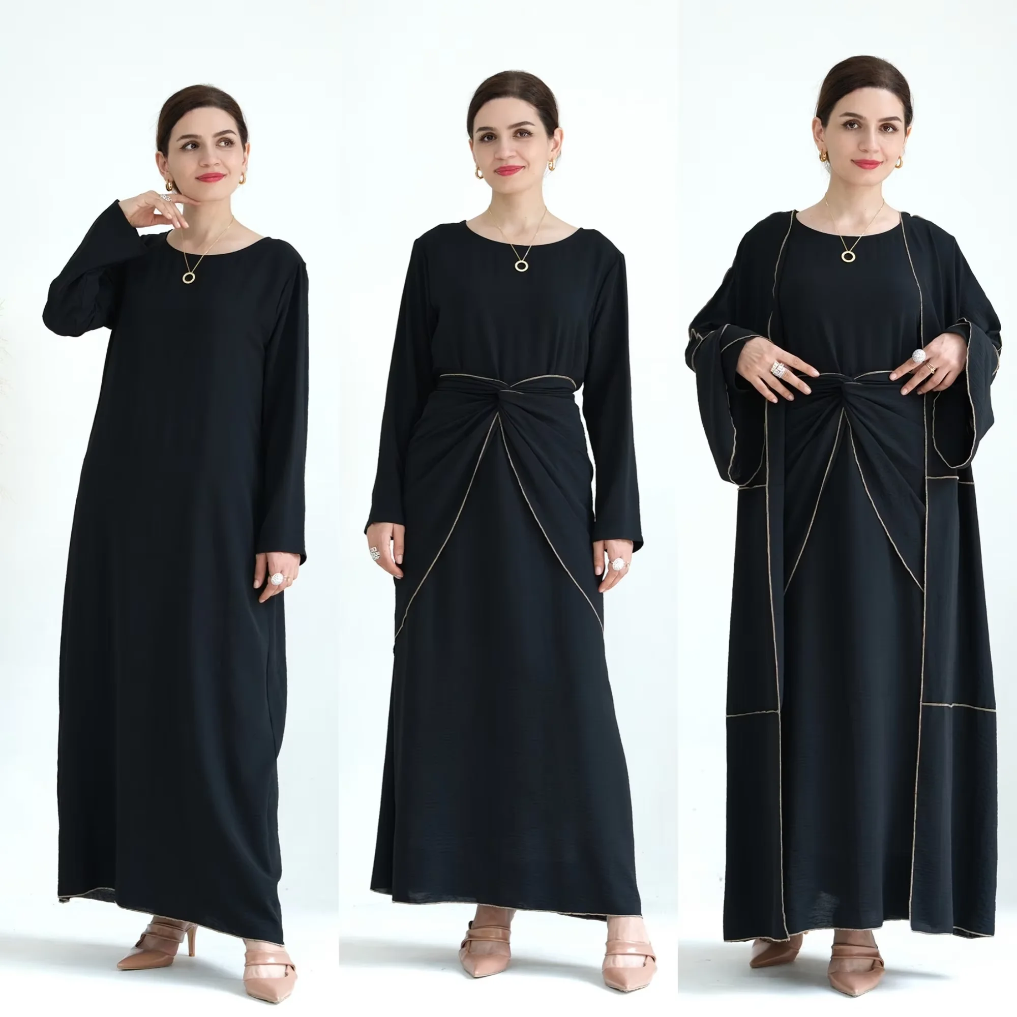 

4 Piece Set Kaftan Abaya Dubai Turkey Islam Arabic Muslim Matching Robe Kimono Femme Musulmane Kebaya Jalabiya Djellaba Outfit
