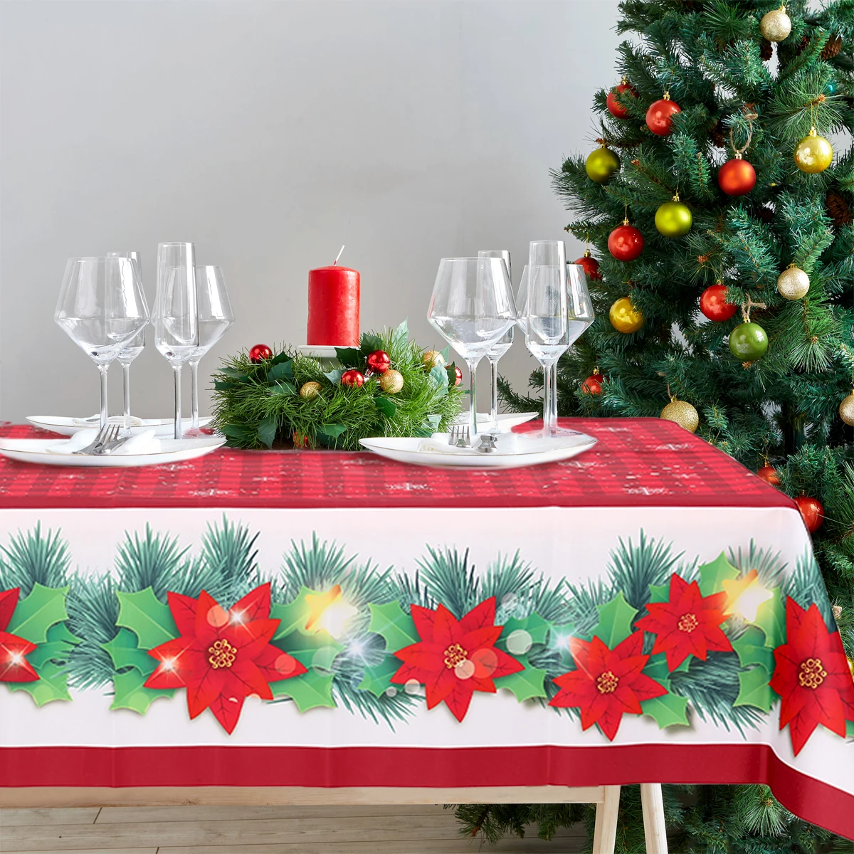 Snowflakes Santa Claus Tablecloth Navidad Natal Noel Snowman Bells Table Cover Merry Christmas Decor For Home 2025 New Year 2026