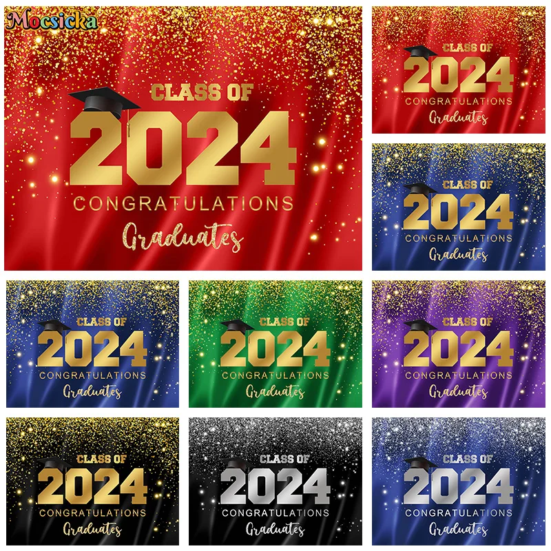 

Mocsicka Graduation Party Photography Background Class Of 2024 New Year Party Decor Glitter Bachelor Hat Photo Banner Studio